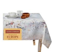 Maison d' Hermine Table Cloth Rectangle Table 100% Cotton 180 cm x 140 cm Tablecloth Reusable Decorative Everyday Use for Dining Room, Farmhouse, Home Party, Festive - Meadow Florals - Beige