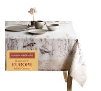 Maison d' Hermine Table Cloth Rectangle Table 100% Cotton 180 cm x 140 cm Tablecloth Reusable Decorative Everyday Use for Dining Room, Farmhouse, Home Party, Festive - Meadow Florals - Brown