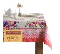 Maison d' Hermine Table Cloth Rectangle Table 100% Cotton 180 cm x 140 cm Tablecloth Reusable Decorative Everyday Use for Dining Room, Farmhouse, Home Party, Festive Spring Summer - Rose Garden