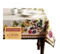 Maison d' Hermine Table Cloth Rectangle Table 100% Cotton 180 cm x 140 cm Tablecloth Reusable Decorative Everyday Use for Dining Room, Farmhouse, Home Party, Festive - Pumpkin Garden - Cloudy Cream
