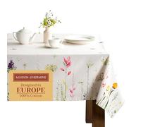 Maison d' Hermine Table Cloth Rectangle Table 100% Cotton 180 cm x 140 cm Tablecloth Reusable Decorative Everyday Use for Dining Room, Farmhouse, Home Party, Festive Spring Summer - Botanical Fresh