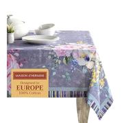 Maison d' Hermine Table Cloth Rectangle Table 100% Cotton 180 cm x 140 cm Tablecloth Reusable Decorative Everyday Use for Dining Room, Farmhouse, Home, Festive - Sweet Rose Lavender - Lush Lavender