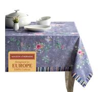 Maison d' Hermine Table Cloth Rectangle Table 100% Cotton 180 cm x 140 cm Tablecloth Reusable Everyday Use for Dining Home Party Festive Easter Decorations (Sweet Rose Lavender - Country Garden)