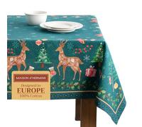 Maison d' Hermine Table Cloth Rectangle Table 100% Cotton 230 cm x 140 cm Tablecloth Reusable Decorative Everyday Use for Dining Room, Farmhouse, Home Party, Festive, Wedding - Hygge Christmas