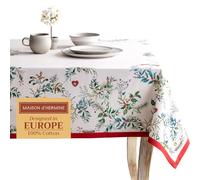 Maison d' Hermine Table Cloth Rectangle Table 100% Cotton 230 cm x 140 cm Tablecloth Reusable Decorative Everyday Use for Dining Room, Farmhouse, Home Party, Festive, Wedding - Holly Time