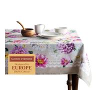 Maison d' Hermine Table Cloth Rectangle Table 100% Cotton 230 cm x 140 cm Tablecloth Reusable Everyday Use for Dining Farmhouse Home Party Festive Easter Decorations (Pivoine)
