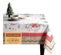 Maison d' Hermine Table Cloth Rectangle Table 100% Cotton 230 cm x 140 cm Tablecloth Reusable Everyday Use for Christmas Decorations Dining Farmhouse Home Party Festive (Rural Christmas)