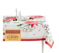Maison d' Hermine Table Cloth Rectangle Table 100% Cotton 230 cm x 140 cm Tablecloth Reusable Everyday Use for Christmas Decorations Dining Farmhouse Home Party Festive (Poinsettia Christmas)