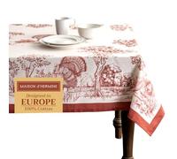 Maison d' Hermine Table Cloth Rectangle Table 100% Cotton 230 cm x 140 cm Tablecloth Reusable Everyday Use for Christmas Decorations Dining Farmhouse Home Party Festive (Holy Jouy - Red)