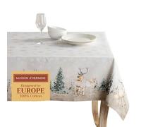 Maison d' Hermine Table Cloth Rectangle Table 100% Cotton 230 cm x 140 cm Tablecloth Reusable Everyday Use for Christmas Decorations Dining Farmhouse Home Party Festive (Deer in The Woods)