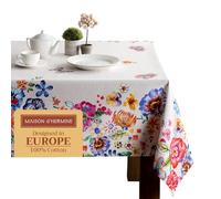 Maison d' Hermine Table Cloth Rectangle Table 100% Cotton 230 cm x 140 cm Tablecloth Reusable Everyday Use for Spring/Summer Decoration Dinner Farmhouse Home Party Festive(Happy Florals - High Summer)