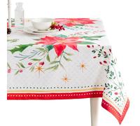 Maison d' Hermine Table Cloth Rectangle Table 100% Cotton 60 x 90 Inches Tablecloth Reusable Decorative Everyday Use for Dining Room, Farmhouse, Home, Party, Festive & Wedding - Poinsettia Christmas