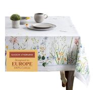 Maison d' Hermine Table Cloth Rectangle Table 100% Cotton 70 x 90 Inches Tablecloth Reusable Decorative for Dining Room, Farmhouse, Home, Party, Festive & Wedding Spring Summer - Fleurs De Mai