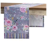 Maison d' Hermine Table Runner 100% Cotton 37cm x 180cm Decorative Washable Tablerunner Easter Table cloth for Dining, Kitchen & Camping, Sweet Rose Lavender - Lush Lavender Roses - Spring/Summer