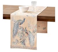 Maison d' Hermine Tablerunners 100% Combed Cotton Premium Table Runner Decorative Table Cover, Home, Kitchen & Camping, Peacock Utopia - Sandy Beach, Double Layer - (14.5"x72")