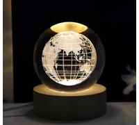 MAISON DE BUCKS 3D Crystal Ball Lamp with LED Light - Solar System Planet Moon Crystal Globe, Wooden Base Table Lamp for Home Decoration (Earth)