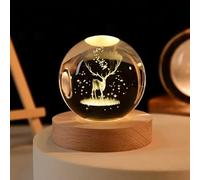 MAISON DE BUCKS 3D Crystal Ball Lamp with LED Light - Solar System Planet Moon Crystal Globe, Wooden Base Table Lamp for Home Decoration (Elk)