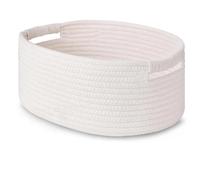 MAISON DE BUCKS Cotton Rope Woven Storage Basket with Handles - Multi-Purpose Organizer for Remote Controls, Cosmetics, Jewelry, Books & Snacks - Dust-Proof & Moisture-Proof, 33x22x15cm (White)