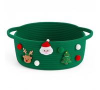 MAISON DE BUCKS Gift Woven Storage Basket, Basket Box Organizer Bins With Handlesfor Toys, Books, Decorative Empty Gift Basket for Home Bathroom Festive Decor (Christmas Green)