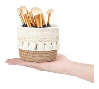 MAISON DE BUCKS Handmade Cotton Rope Storage Basket - Small Decorative Woven Organizer with Tassels, Toy, Makeup & Desk Storage Bin (12 * 10 cm) (White)