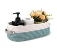 MAISON DE BUCKS Handmade Cotton Rope Storage Basket with Leather Handles - Nordic Style for Home, Toys Nursery Decor, Skin Care & Desktop Organizer, Small Basket for Storage, Bathroom, Nursery (Mint)