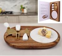 Maison Des Cadeaux Acacia Cheese Board Set with Gift Box, 4-Piece Charcuterie Cutting Board with Tools