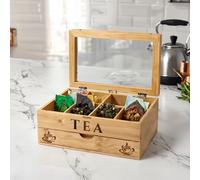 Maison des Cadeaux Bamboo Tea Bag Organiser with 8 Compartments and Drawer