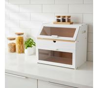 Maison Des Cadeaux Bamboo White Bread Bin, 3 Compartment Double Layer Storage Box With Drawer