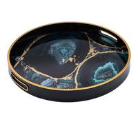 Maison des Cadeaux Black Round Agate Theme Drinks Candle Tray