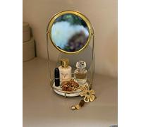 Maison Des Cadeaux Crystal Clear Vanity Mirror, Marble Base and Gold Polished Frame, Make-Up Dressing Table Cosmetic Mirror