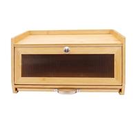 Maison Des Cadeaux Fluted Panel Bamboo Bread Bin Box with Chopping Board Countertop Storage