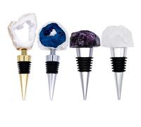 Maison des Cadeaux Gemstone Wine Bottle Stoppers - 4-Pack Crystal Agate & Amethyst Set