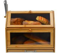 Maison des Cadeaux Large 2-Compartment Bamboo Bread Bin with Sliding Chopping Board