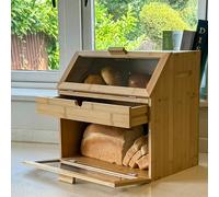 Maison des Cadeaux Large Bamboo 3-Compartment Bread Bin