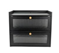 Maison Des Cadeaux Large Black 2-Tier Bamboo Bin Cabinet with Fluted Panels Countertop Storage Box