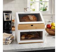 Maison des Cadeaux Large White Bamboo 3-Compartment Bread Bin