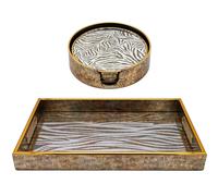 Maison des Cadeaux Rectangle Zebra Print Tray and Drink Coasters Set