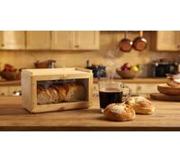 Maison Des Cadeaux Rectangular Bamboo Wood Single Layer Food Storage Countertop Bread Bin