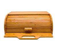 Maison Des Cadeaux Roll Top Bamboo Bread Bin Box with Built-in Pull-Out Chopping Board Countertop Storage