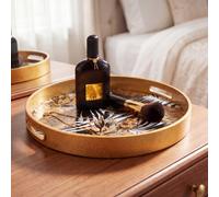 Maison Des Cadeaux Round Decorative Gold Tropical Pineapple Serving Candle Drinks Tray