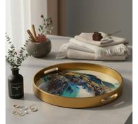 Maison des Cadeaux Round Gold Agate Theme Coffee Table Tray