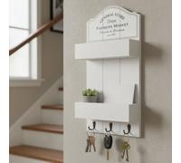 Maison Des Cadeaux Rustic Wooden Key and Mail Organizer - 3-Hook Wall Mount with Storage Shelf | Farmer's Market Hangable Wall Entyway Decor for Home Decoration
