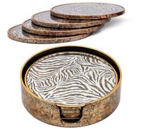 Maison Des Cadeaux Set Of 4 Zebra Print Round Drink Coasters With Holder