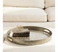 Maison Des Cadeaux Silver Round Zebra Print Decorative Tray