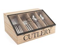 Maison Des Cadeaux Vintage Farmhouse Style 4-Section Wooden Utensil Caddy for Countertop Dining Table, Flatware Organizer