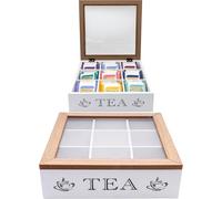 Maison Des Cadeaux Vintage Wooden Two Tone 9 Compartment Tea Bag Coffee Organiser Storage Box