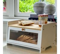 Maison Des Cadeaux White Bamboo Single-Layer Bread Bin With Top Shelf