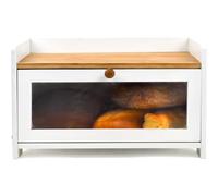 Maison Des Cadeaux White Bamboo Single-Layer Bread Bin with Top Shelf