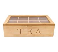 Maison Des Cadeaux Wooden 8 Compartments Tea Box, Bamboo Tidy Tea Bag Holder, Kitchen Storage Organiser