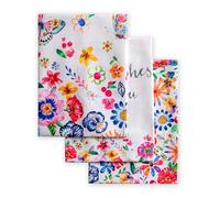Maison d'Hermine Happy Florals- 1 High Summer 100% Cotton Set of 3 Multi-Purpose Kitchen Towels Soft Absorbent Tea Towels Bar Towels Spring/Summer (50 cm x 70 cm)